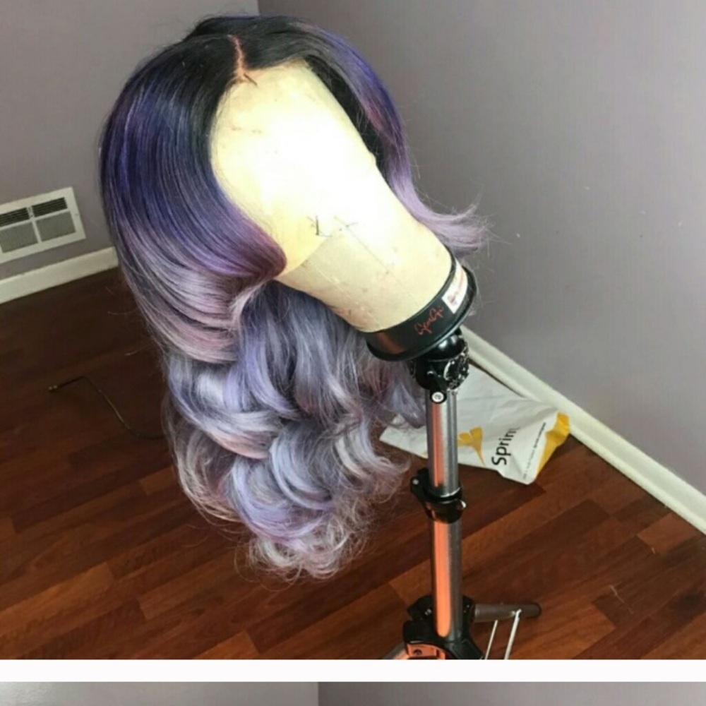 Human hair purple colored hair
